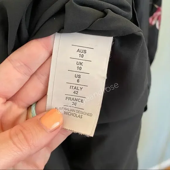 NICHOLAS Black Pink Floral Square Neck Long Balloon Sleeve Silk Maxi Dress 6 - Picture 11 of 14